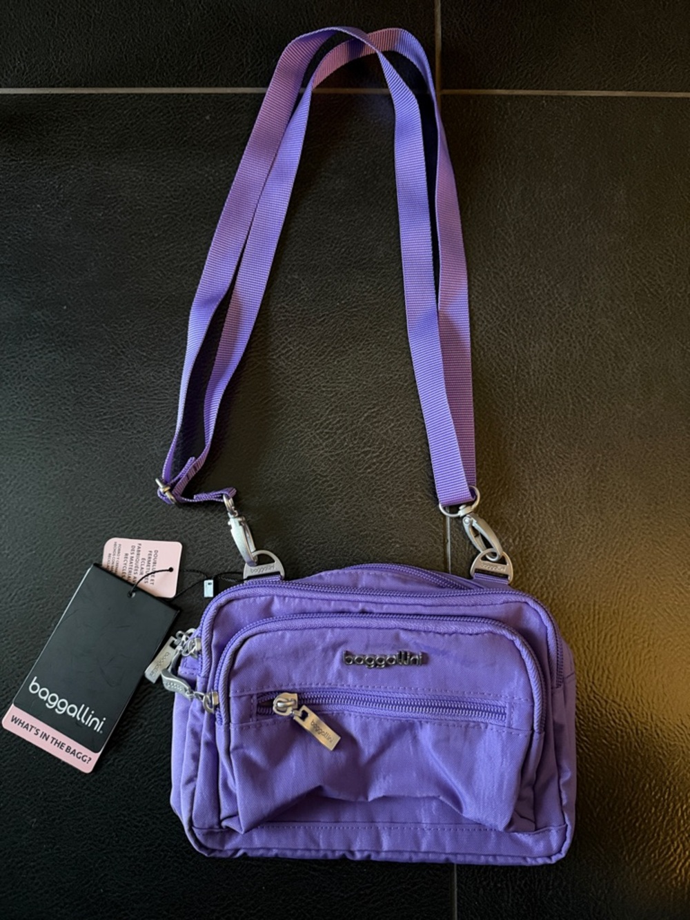 Baggallini Triple Zip Purple Lightweight Crossbody Bag